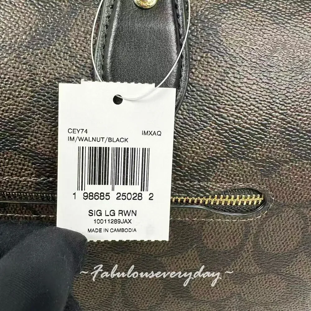 Coach Rowan Large Satchel Bag In Signature Canvas CEY74 Gold/Walnut /Black NWT